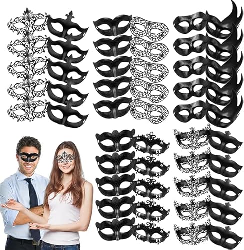 LYCN 50 Stück Maskenmasken für Karneval, Vintage-Maske für Damen und Herren, Halloween, Karneval, Kostüm, Ball, Party von LYCN