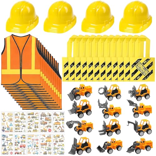 LYCN 58 teiliges Kinder Bauarbeiter Kostüm Set mit 12 Sicherheitswesten 12 Bauhelmen 12 Spielzeugfahrzeugen 10 Stickern und 12 Stofftaschen für Kindergeburtstag Halloween Motto Party LYCN 58 teiliges Kinder Bauarbeiter Kostüm Set mit 12 Sicherheitswesten 12 Bauhelmen 12 Spielzeugfahrzeugen 10 Stickern und 12 Stofftaschen für Kindergeburtstag Halloween Motto Party von LYCN