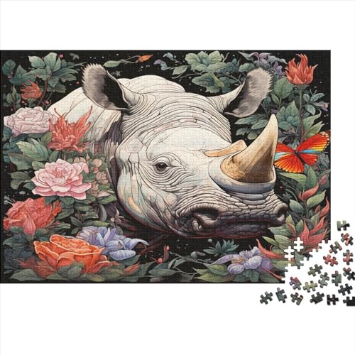 Flower Rhinozeros 1000 Teile Premium-Puzzles Für Erwachsene - Spaß Und Lernspiele - Perfekte AI Animals Puzzle-Geschenke 1000pcs (75x50cm) von LYCREW