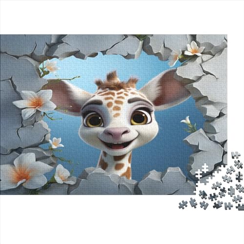 Niedliche Giraffe Puzzle Erwachsenenpuzzle Farbenfrohes AI Animals 300 Teile Puzzle Für Erwachsene Ab 14 Jahren 300pcs (40x28cm) von LYCREW