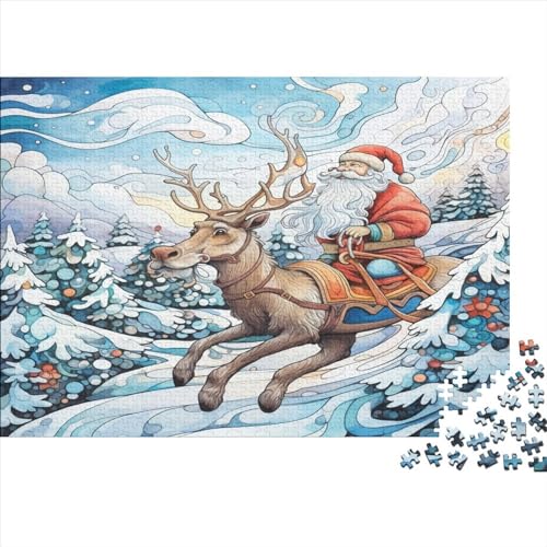 Weihnachtsmann Elk 500 Teile Puzzles Für Erwachsene Teenager Stress Abbauen Familien-Puzzlespiel AI Design Puzzle Lernspiel Spielzeug Geschenk 500pcs (52x38cm) von LYCREW