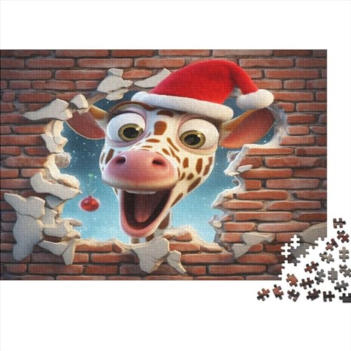 Weihnachtsmann Giraffe 300 Teile Premium-Puzzles Für Erwachsene - Spaß Und Lernspiele - Perfekte AI Animals Puzzle-Geschenke 300pcs (40x28cm) von LYCREW