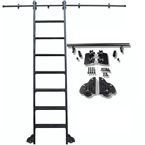 Schwarze Rundrohr-Schiebescheune, Bibliothek, Rollleiter, Hardware-Set, Schienen-Set (Keine Leiter), 3,3 Fuß bis 20 Fuß Mobile Leiterschiene aus Stahl-Rundrohr mit Bodenrollenrad (Größe: 13 von LYDZT