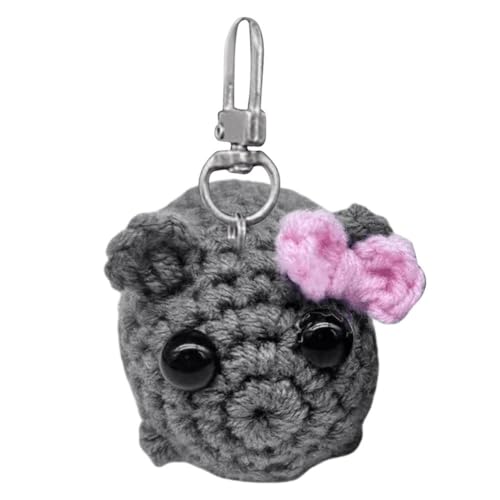 LYEAA Kawaii Girl Hamster Handgemachte Puppe süßer Hamster Tier Plushie Schlüsselring Fliege Hamster Schlüsselbund Spielzeug handgefertigt Sad Hamster Strickpuppe Home Desk Dekor (C) von LYEAA