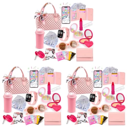 LYEAA Little Girls Play -Geldbörse 32pcs Kleinkind tun Spielzeugset mit Mobiltelefon Make -up -Schlüssel Geschenk zum Weihnachtsgeburtstag vor von LYEAA