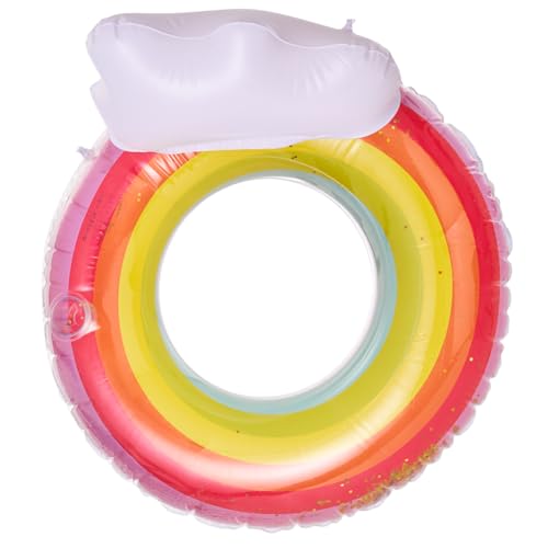LYEAA Regenbogen-Pailletten-aufblasbarer Schwimmring mit Getränkehalter – auslaufsicherer Pool-Floatie für Solo-Sommerspaß von LYEAA