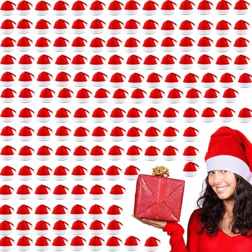 LYFETC 108 Stück Klassische Weihnachtsmützen, extra große Weihnachtsmannmützen für Erwachsene, universelle Passform, rote und weiße Hüte, verdickte Weihnachtsmützen von LYFETC
