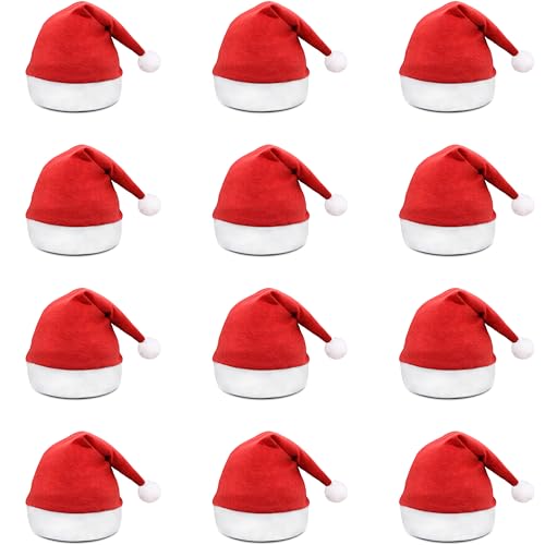 LYFETC 12 Stück Weihnachtsmütze Mehrpack,Übergröße Nikolausmütze Erwachsene Nikolausmützen,Weihnachtsmützen,32x38cm Große Menge Nikolausmütze Set,Weihnachtsmütze Erwachsene,rot von LYFETC