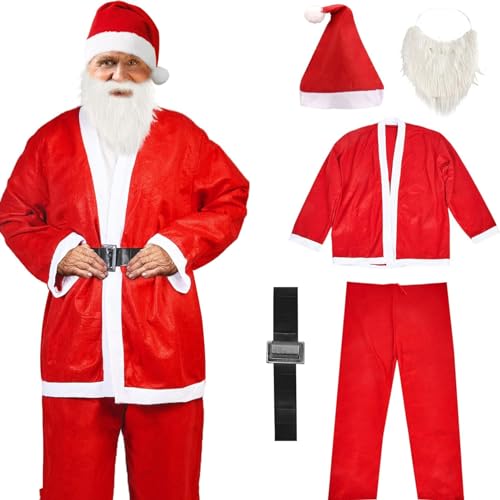 LYFETC Weihnachtsmann Kostüm für Erwachsene Weihnachtsmann-Anzug, Deluxe Santa Claus Costume 5 Pcs Weihnachtsmann Kostüm für Weihnachtskostümparty Cosplay Santa Claus Suit von LYFETC