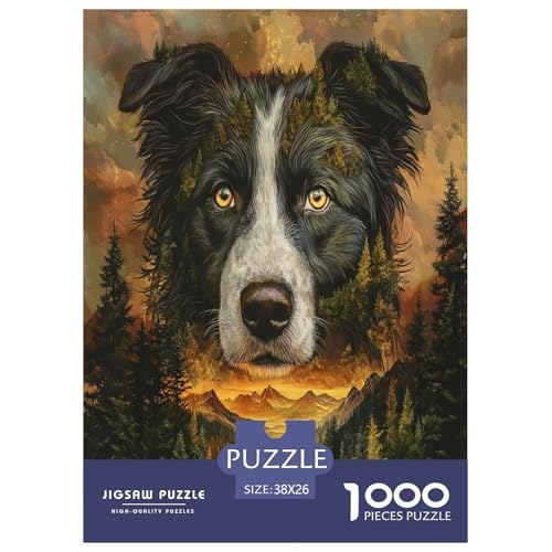 Der Border Collie Puzzle 1000-teilige Schwer Puzzle Spielzeug Lernspiel Impossible Herausforderung Spielzeug Für Erwachsene Kinder 38x26cm/1000pcs von LYJSMDAAA
