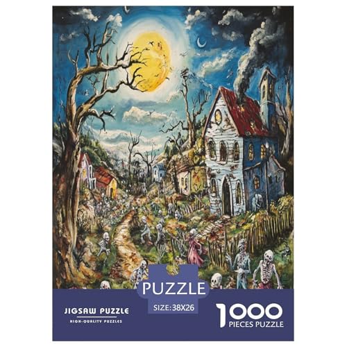 Halloween Dorf Puzzles 1000-teilige Schwer Puzzle Spielzeug Lernspiel Impossible Herausforderungsspielzeug Für Erwachsene Und Kinder in Bewährter 38x26cm/1000pcs von LYJSMDAAA