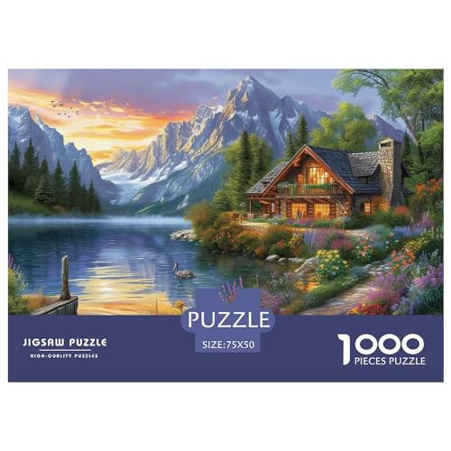 Hütte am See Puzzle 1000 Pieces Relieve Stress Jigsaw Puzzle for Adults and Children from 14 Years，Premium Quality Jigsaw Puzzle in Panorama Format von LYJSMDAAA