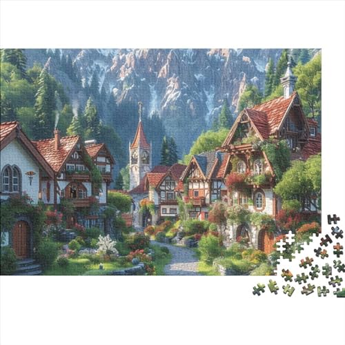 Quaint Little Town Puzzle - 1000 Pieces Premium Quality Jigsaw Puzzle for Adults and Children from 14 Years 2-in-1 Special Edition with Spiele herausfordern Motifs von LYJSMDAAA