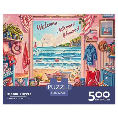 Strandhütte Puzzle Relieve Stress 500 Piecess Puzzle for Adults and Children from 14 Years,Premium Quality Jigsaw Puzzle in Panorama Format von LYJSMDAAA