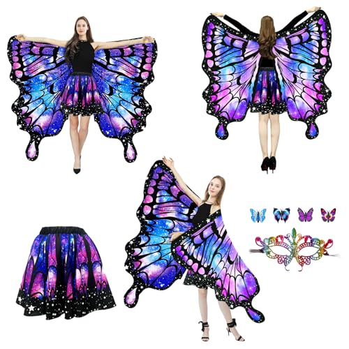 LYL. Ling Halloween-Kostüme für Damen 2025, Schmetterlingsflügel für Erwachsene, Monarch, Schmetterlings-Kostüm für Damen, 3-teiliges Feenflügel-Set (Farbe 001 Erwachsene) von LYL. Ling