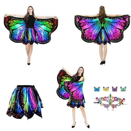LYL. Ling Halloween-Kostüme für Damen 2025, Schmetterlingsflügel für Erwachsene, Monarch, Schmetterlings-Kostüm für Damen, 3-teiliges Feenflügel-Set (Farbe 003 Erwachsene) von LYL. Ling