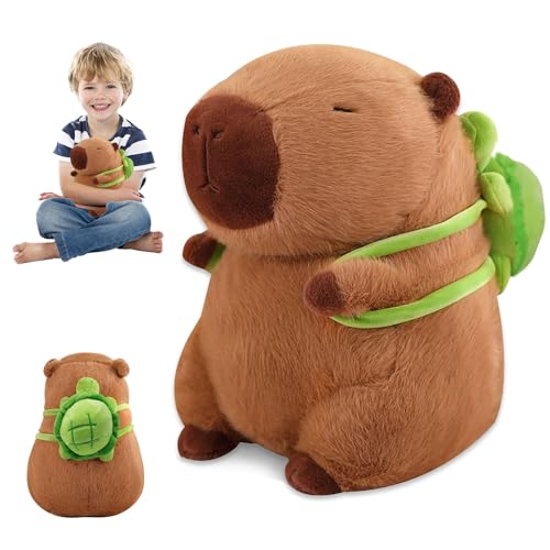 LYNBLY Capybara Plüschtier, 25 cm Niedliche Capybara Kuscheltier, Capybara Plushies mit Schildkrötenrucksack, Super Weiche Gefüllte Capybara Stofftier, Geburtstagsgeschenk für Kinder von LYNBLY