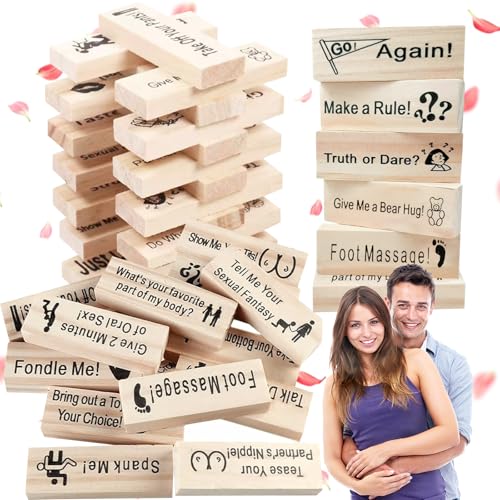 LYNBLY The Lust Tower Blocks, Super Naughty Block Tower Game, Lustiges Paarspiel für Erwachsene, 48 Holzblöcke mit Wahrheit oder Pflicht Fragen und Herausforderungen, Block Tower Spiel für Paare LYNBLY The Lust Tower Blocks, Super Naughty Block Tower Game, Lustiges Paarspiel für Erwachsene, 48 Holzblöcke mit Wahrheit oder Pflicht Fragen und Herausforderungen, Block Tower Spiel für Paare von LYNBLY