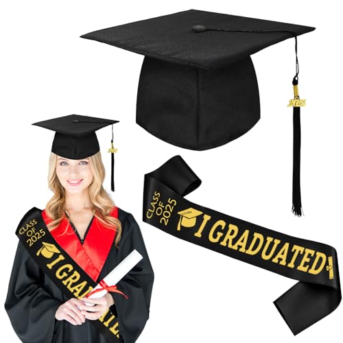 LYNBLY Bachelor Hut, Doktorhut, Abschluss Hut, Graduation Hat, mit Graduation Hat Quasten Anhänger Schärpe, Abitur Geschenke für Abschlussfeiern vom Studium, Universität, Hochschule, Abitur, Unisex von LYNBLY