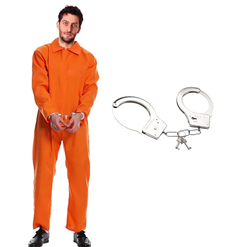 LYNBLY Gefängnis Kostüm Orange, Häftling Kostüm Herren, Sträfling Orange Overall, Faschingskostüme Herren Sträfling, Halloween Karneval Cosplay für Sträflinge, Gefangene und Räuber von LYNBLY