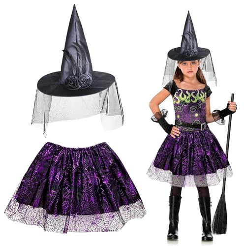 LYNBLY Halloween kostüm kinder, hexenkostüm kinder, Kinder Lila Hexenrock mit Schwarz Hexenhut, halloween kostüm kinder mädchen, für Karneval Halloween Cosplay Party Geburtstag Party LYNBLY Halloween kostüm kinder, hexenkostüm kinder, Kinder Lila Hexenrock mit Schwarz Hexenhut, halloween kostüm kinder mädchen, für Karneval Halloween Cosplay Party Geburtstag Party von LYNBLY