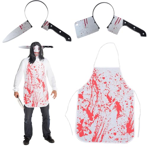 LYNBLY Halloween Schlächter Kostüm, Metzger Kostüm, Halloween Blutige Schürze, Halloween Messer im Kopf, Halloween Kostüm Horror, Kostüm Accessoire für Herren Damen Halloween Party Cosplay LYNBLY Halloween Schlächter Kostüm, Metzger Kostüm, Halloween Blutige Schürze, Halloween Messer im Kopf, Halloween Kostüm Horror, Kostüm Accessoire für Herren Damen Halloween Party Cosplay von LYNBLY