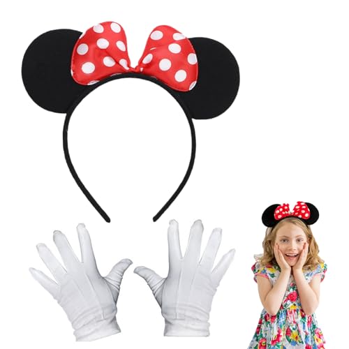 LYNBLY Maus Ohren Haarreif, Mouse Ohren mit Handschuhen, Mouse Ears in schwarz mit roter Schleife und weißen Punkten, Maus Ohren Kostüm, Maus Cosplay für Damen an Fasching & Karneval LYNBLY Maus Ohren Haarreif, Mouse Ohren mit Handschuhen, Mouse Ears in schwarz mit roter Schleife und weißen Punkten, Maus Ohren Kostüm, Maus Cosplay für Damen an Fasching & Karneval von LYNBLY