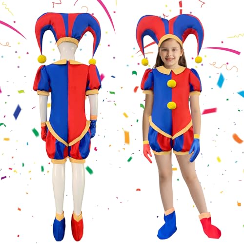 LYNBLY Kostüm Kinder, The Amazing Digital Circus Kostüm, Pomni Cosplay Kostüm Set, für Kinder Karneval Maskerade Weihnachten Fasching Party Halloween von LYNBLY