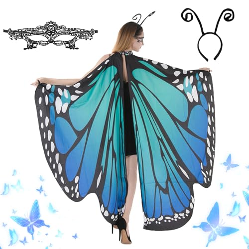 LYNBLY Schmetterling Kostüm Damen Flügel Schmetterlingsflügel Erwachsene, Schmetterling Umhang Mit Maske Und Stirnband, Fee Kostüm für Cosplay Karneval Halloween Weihnachte LYNBLY Schmetterling Kostüm Damen Flügel Schmetterlingsflügel Erwachsene, Schmetterling Umhang Mit Maske Und Stirnband, Fee Kostüm für Cosplay Karneval Halloween Weihnachte von LYNBLY