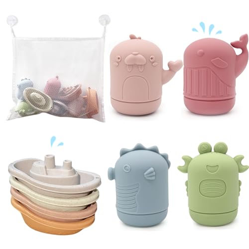 LYNSAN Badewannenspielzeug, 8 Stück Badespielzeug Baby mit Aufbewahrungstasche, Badewanne Spielzeug Boot, Wasserspielzeug Geschenke für Babys Kleinkinder Jungen Mädchen LYNSAN Badewannenspielzeug, 8 Stück Badespielzeug Baby mit Aufbewahrungstasche, Badewanne Spielzeug Boot, Wasserspielzeug Geschenke für Babys Kleinkinder Jungen Mädchen von LYNSAN