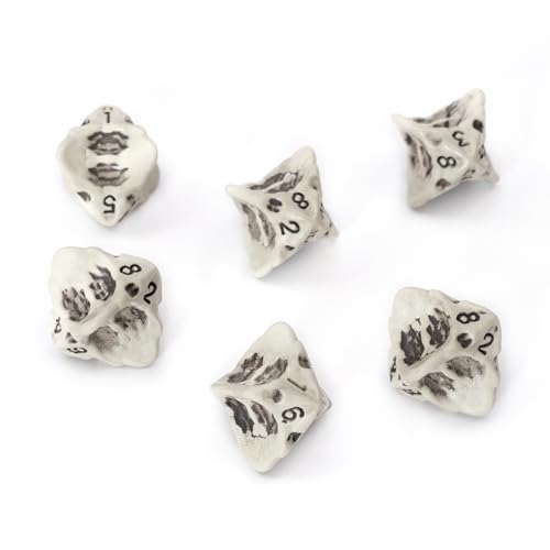 D8 Würfel Set - Set aus Sechs Würfel 8 Seitig - Skull & Bone/Schädel & Knochen W8 DND Würfel Für Pen and Paper, Dungeons & Dragons, Warhammer, D&D, Pathfinder, Magic The Gathering (MTG) (Weiß) von LYNX