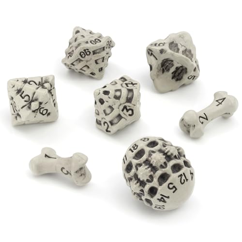 DND Würfel Set - Dice Set mit 7 Skull & Bone/Schädel & Knochen D&D Würfel - D20, D12,%D10, D10, D8, D6 & D4 Seitig für Dungeons & Dragons (D&D), Warhammer, Pathfinder, Pen and Paper Geschenk. (Weiß) von LYNX