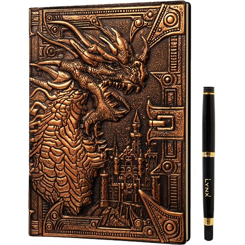 D&D Notizbuch – RPG Journal/Notebook mit 3D Bronze Drache Motiv im Kunstledereinband mit Stift. Notizbuch für Rollenspiele/Pen & Paper/DND Zubehör Fantasy-Geschenk Dungeons & Dragons Dungeon Master von LYNX