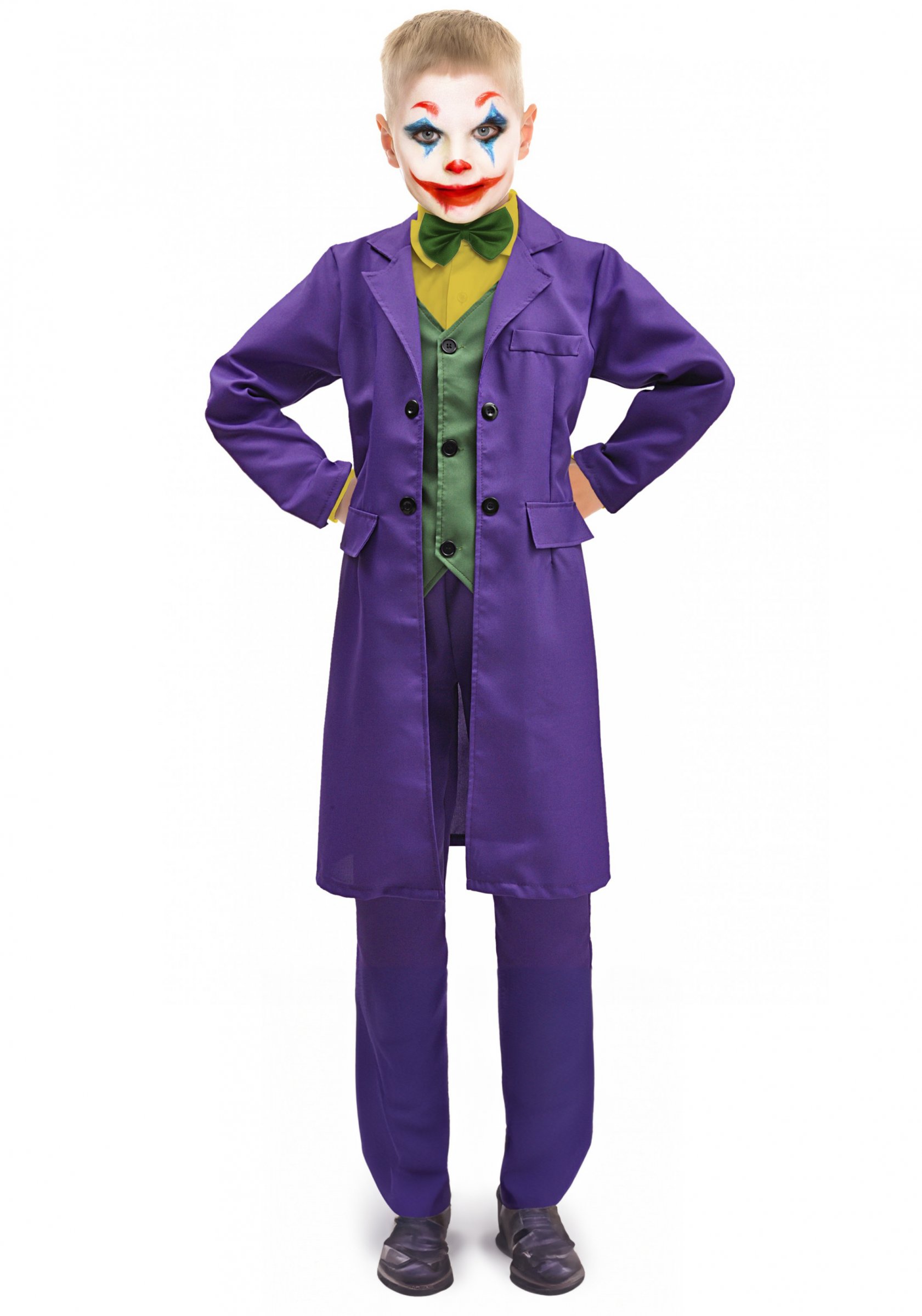 Offizielles Joker-Kostüm für Jungen violett-grün-gelb von KARNEVAL-MEGASTORE