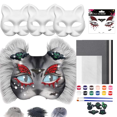 LYPPUL 26pcs Therian Mask, Katzenmasken zum Bemalen, Tier Katze Maske DIY Set mit Kunstpelz, Augennetz und Filztuch, Furry Tiermasken Katzenmasken für Halloween Karneval Maskerade Rollenspiele LYPPUL 26pcs Therian Mask, Katzenmasken zum Bemalen, Tier Katze Maske DIY Set mit Kunstpelz, Augennetz und Filztuch, Furry Tiermasken Katzenmasken für Halloween Karneval Maskerade Rollenspiele von LYPPUL