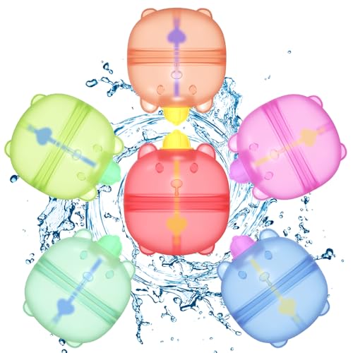 LYPPUL 6PCS Wiederverwendbare Wasserballons, Schnellfüller Wasserbomben Bärenform mit 6 Farben, weich Silikon Wasserballons wasserspielzeug kinder für Strand, Poolparty von LYPPUL