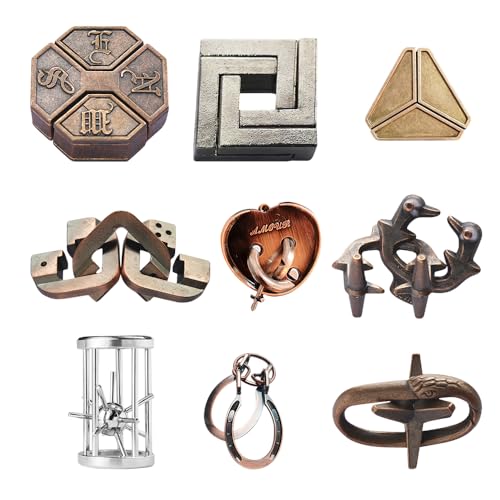 LYPPUL 9 Stück Knobelspiele Metall, Knobelspiele für Erwachsene, Geduldspiele für Kinder, IQ Spiele Geduldspiel, Metal Puzzle Geschicklichkeitsspiel Spielzeug Geschenk Set für Erwachsene Jugendliche von LYPPUL