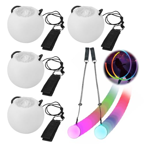 LYPPUL LED Poi Bälle, 4 Stück Poi Jonglierbälle, LED Glow Poi Kugeln,Jonglierbälle Leuchtend mit Regenbogen Farben Strobe Effekt,Bunte Leuchtende Soft Leucht Ball Verstellbaren für Tanz Lichtshow Rave LYPPUL LED Poi Bälle, 4 Stück Poi Jonglierbälle, LED Glow Poi Kugeln,Jonglierbälle Leuchtend mit Regenbogen Farben Strobe Effekt,Bunte Leuchtende Soft Leucht Ball Verstellbaren für Tanz Lichtshow Rave von LYPPUL