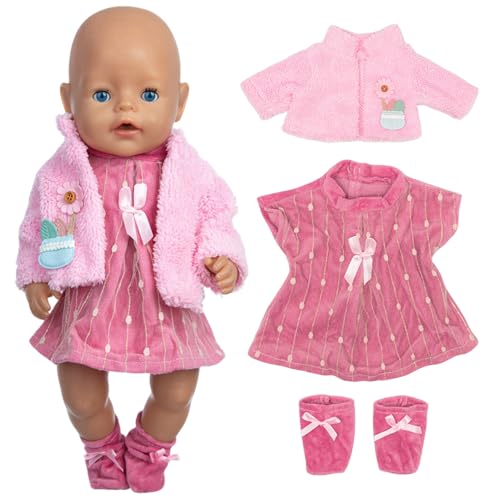 LYPPUL Puppenkleidung Set für 43-48cm, Kleidung Bekleidung Outfits für Baby Puppen, Baby Puppe Kleidung mit Mantel Kleid Socken und Kleiderbügel, Geburtstagsgeschenke für Mädchen (Rosa-Lamm) von LYPPUL