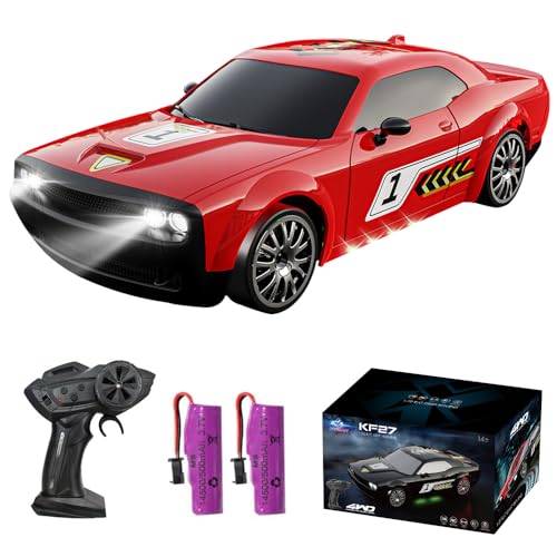 LYPPUL RC Drift Car, 4WD Ferngesteuertes Auto, 2,4 GHz Ferngesteuertes Rennauto, Racing Cars mit LED-Lichtern, Allradantrieb Hochgeschwindigkeits Renn Auto für Jungen Mädchen im Alter 4+(Rot) von LYPPUL