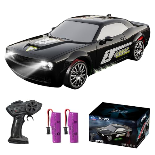 LYPPUL RC Drift Car, 4WD Ferngesteuertes Auto, 2,4 GHz Ferngesteuertes Rennauto, Racing Cars mit LED-Lichtern, Allradantrieb Hochgeschwindigkeits Renn Auto für Jungen Mädchen im Alter 4+(Schwarz) von LYPPUL