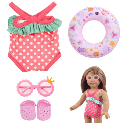 LYPPUL Schwimm Set für Puppen, Puppenkleidung Sommer, Puppenzubehör Kleidung mit Schwimmring Sonnenbrille Badeanzug und Clogs, Outfits für Baby Puppen für 43 cm New Born Baby Puppen von LYPPUL
