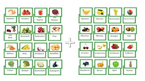 LYSCO Bildkarten-Set, 16 Obst und 16 Gemüse Vokabel Lernkarten beidseitig Folienkaschiert, 32 Stück von LYSCO