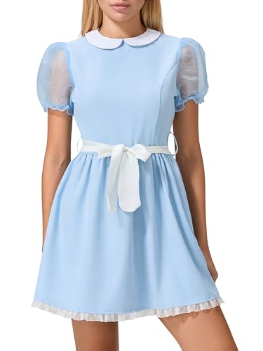 Halloween-Kostüm für Damen, kurze Puffärmel, blaues Puppenkleid, Schwester, Zwillinge, Cosplay, Lolita, Minikleid (A-Gelb, XL) von LYSINK