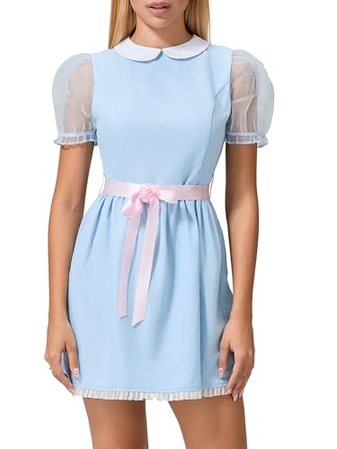 Halloween-Kostüm für Damen, kurze Puffärmel, blaues Puppenkleid, Schwester, Zwillinge, Cosplay, Lolita, Minikleid (A-a-Pink, S) von LYSINK