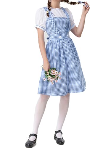 Halloween-Kostüm für Damen, kurze Puffärmel, blaues Puppenkleid, Schwester, Zwillinge, Cosplay, Lolita, Minikleid (B-Skyblau, Damen, Größe S) von LYSINK