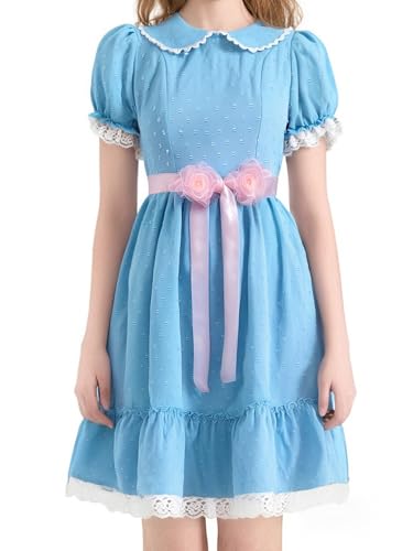 Halloween-Kostüm für Damen, kurze Puffärmel, blaues Puppenkleid, Schwester, Zwillinge, Cosplay, Lolita, Minikleid (C-a-Himmelblau, L) von LYSINK