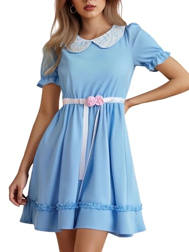 Halloween-Kostüm für Damen, kurze Puffärmel, blaues Puppenkleid, Schwester, Zwillinge, Cosplay, Lolita, Minikleid für Party (D-a-Himmelblau, XL) von LYSINK