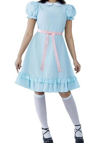 Halloween-Kostüm für Damen, kurze Puffärmel, blaues Puppenkleid, Schwester, Zwillinge, Cosplay, Lolita, Minikleid für Party (E-a-Blau, M) von LYSINK