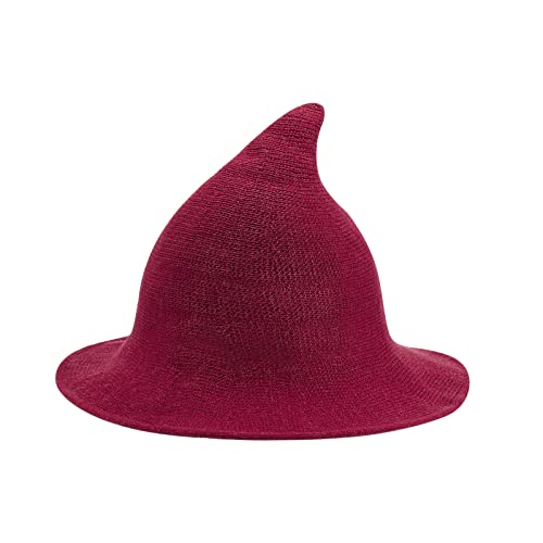 Hexenhut für Damen, breite Krempe, spitz, gestrickt, Wolle, Hexenhut, Kostüm, Halloween, Cosplay, Party-Zubehör, Rot, Einheitsgröße von LYSINK